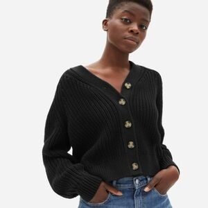 Everlane, the texture cotton cardigan, black, size XS